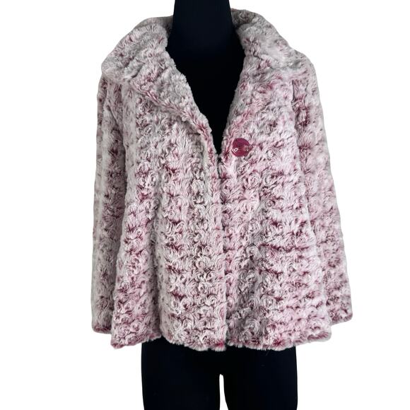 Pink Faux Fur Rosebud Swing Jacket – Sisters Plush Textured Coat Women’s Small - Picture 4 of 11